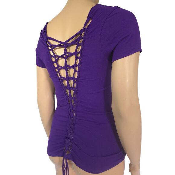 ROYAL SONATA - XLARGE - Purple Fitted top adorned with intricate cuts. Fun Wear. - Picture 4 of 6